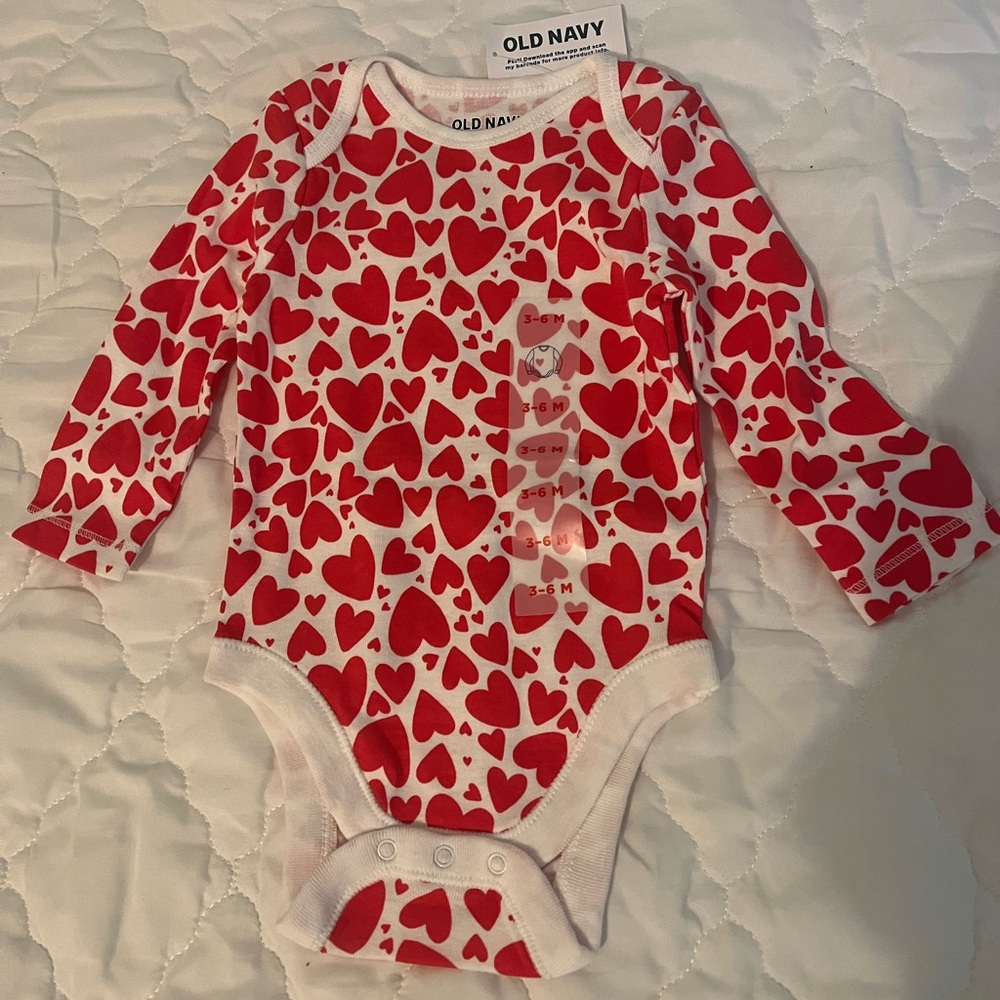 Old Navy Red and White Heart Print Bodysuit